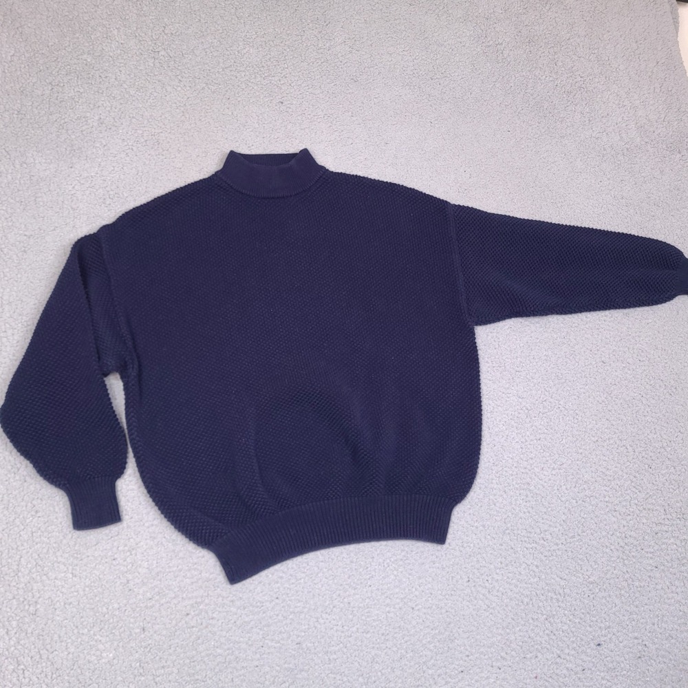 Uniqlo Sweater‎ Womens Medium Navy Blue Textured Ribbed Knit Mock Neck Cotton